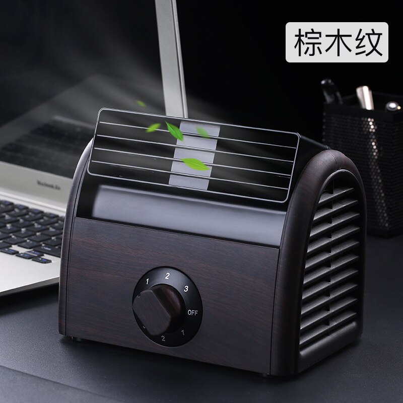 Mini- Small Home Electric Fan Dormitory Air Conditioner Charge Small Fans Office Desktop Student Bed Nothing Leaf Fan: Wood 4