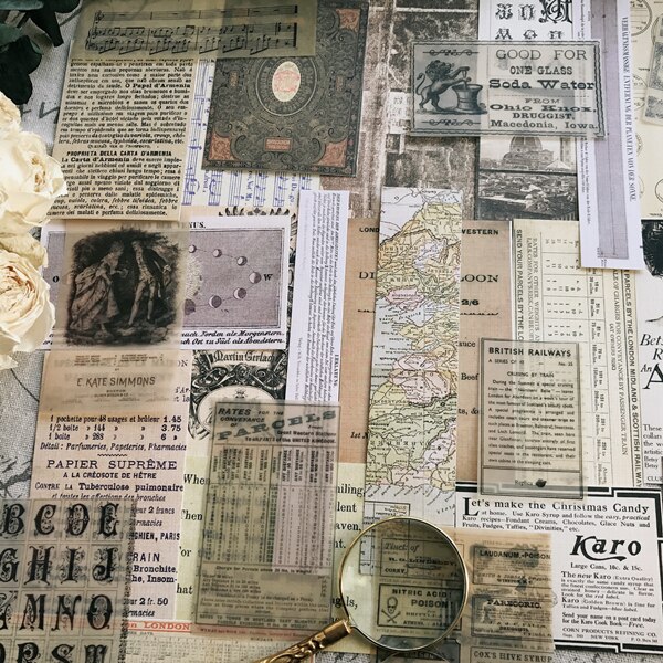 Junkjournal Vintage Tn Hand Boek Materiaal Doek Papier Oude Poster Oude Krant Pagina 'S Assortiment Pack