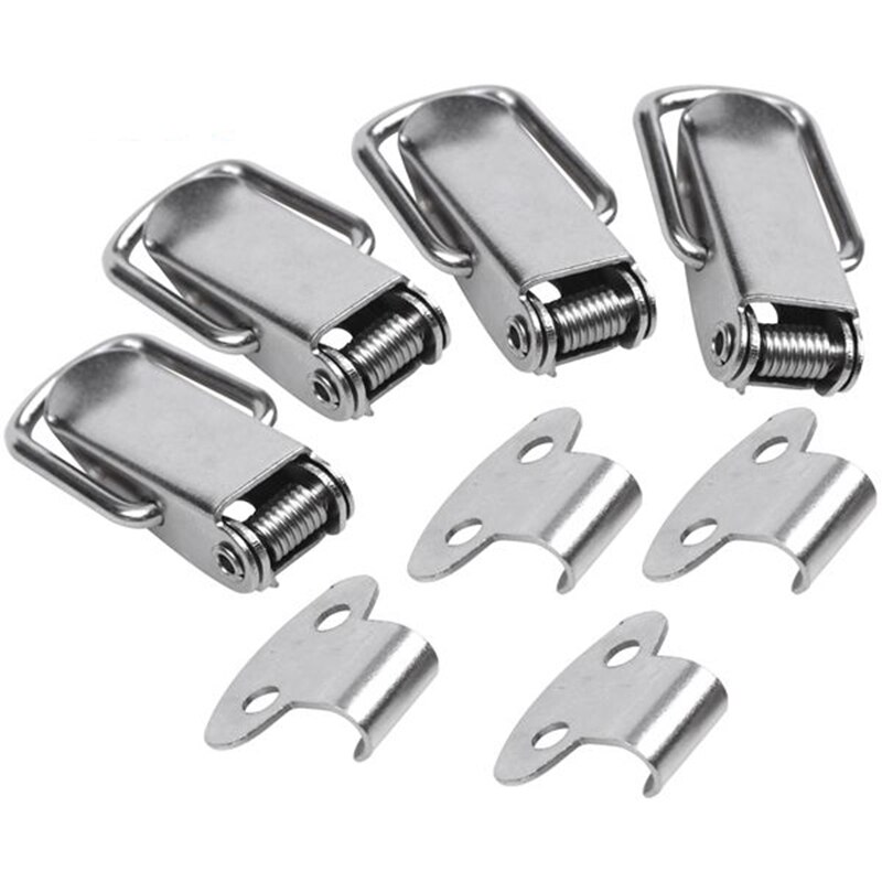 Cabinet Silver Tone Spring Loaded Toggle Switch Latch Hasp 4 pcs: Default Title