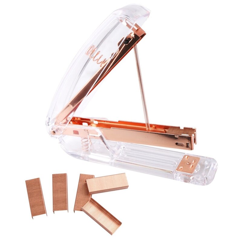 Clear Acrylic Rose Gold Self-Stick Note Pad Holders 3.5X3.3 Inch (Rose Gold) & Rose Gold Stapler Acrylic Desktop Stapler with 10
