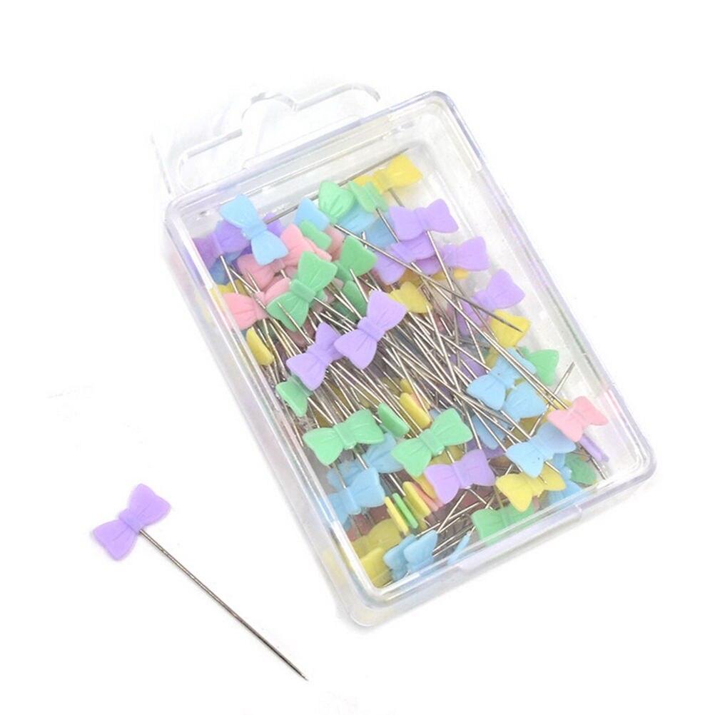Alfileres de retazos de 100 piezas, alfileres planos con cabeza en forma de botón de pajarita de flores, accesorios de costura para ropa,: Tie