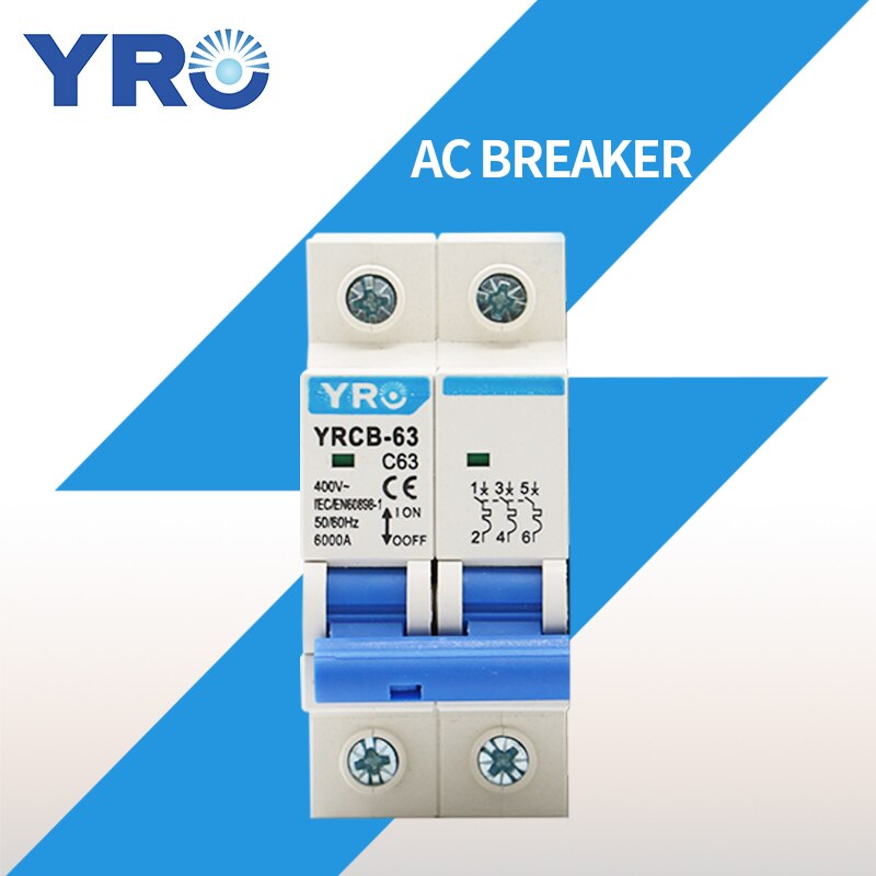 2P Ac 400V Mini Circuit Breaker Mcb 6A 10A 16A 20A 25A 32A 40A 50A 63A Circuit Protector YRCB-63