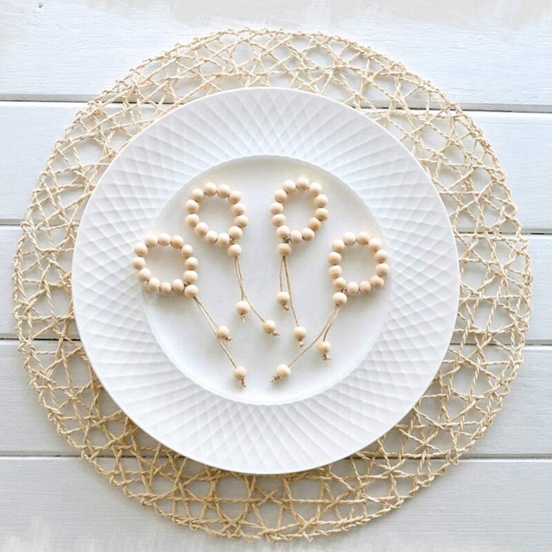 Hout Kraal Servetringen Boerderij Hout Kralen Garland Met Kwasten Houten Kralen Muur Opknoping Decor Voor Bruiloften Home 8Pcs