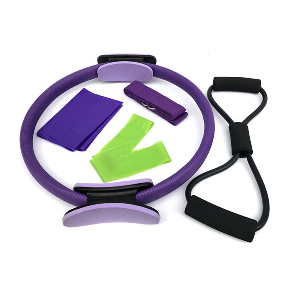 Pilates sirkel femdelt Fitness pilates Fitness treningsring med spenningsenhet / stretchbelte / latexhåndkle / spenningsring