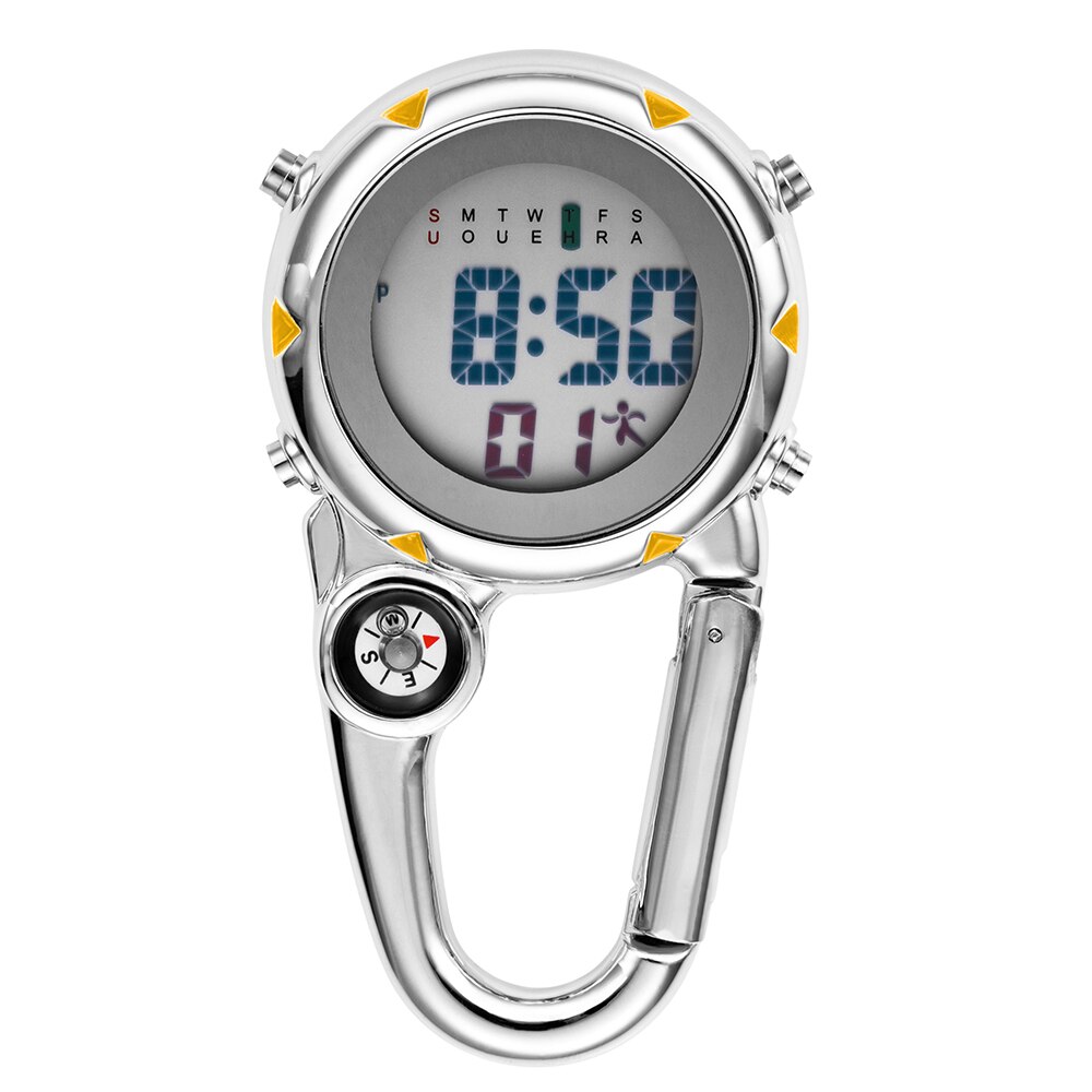 Digitale Klettern Uhr Clip-Auf Rucksack Karabiner Taschenuhr Männer Kompass Temperatur Woche Anzeige Bergsteigen draussen-Sport: Gelb
