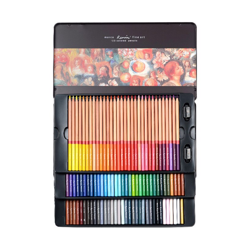 MARCO Renoir 3100 Oil Colored Pencils 120 Colors Set Tin Box Drawing Pens Botanic Landscape Portrait Painting