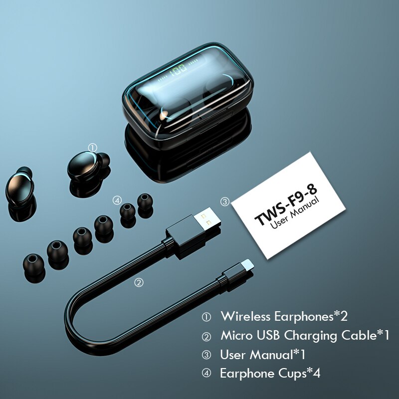Tws bluetooth 5.0 øretelefoner 2200 mah opladningsboks trådløs hovedtelefon 9d stereo sports vandtætte øretelefoner headset med mikrofon
