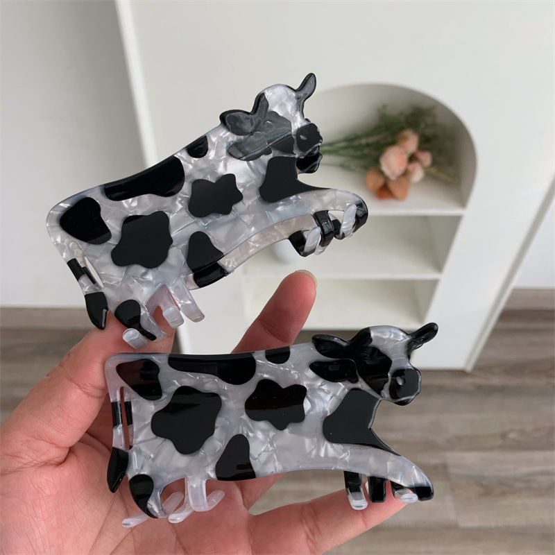 1 pinza para el pelo con forma de vaca animal, clip de tiburón estampado acrílico, nueva horquilla accesorio para el cabello
