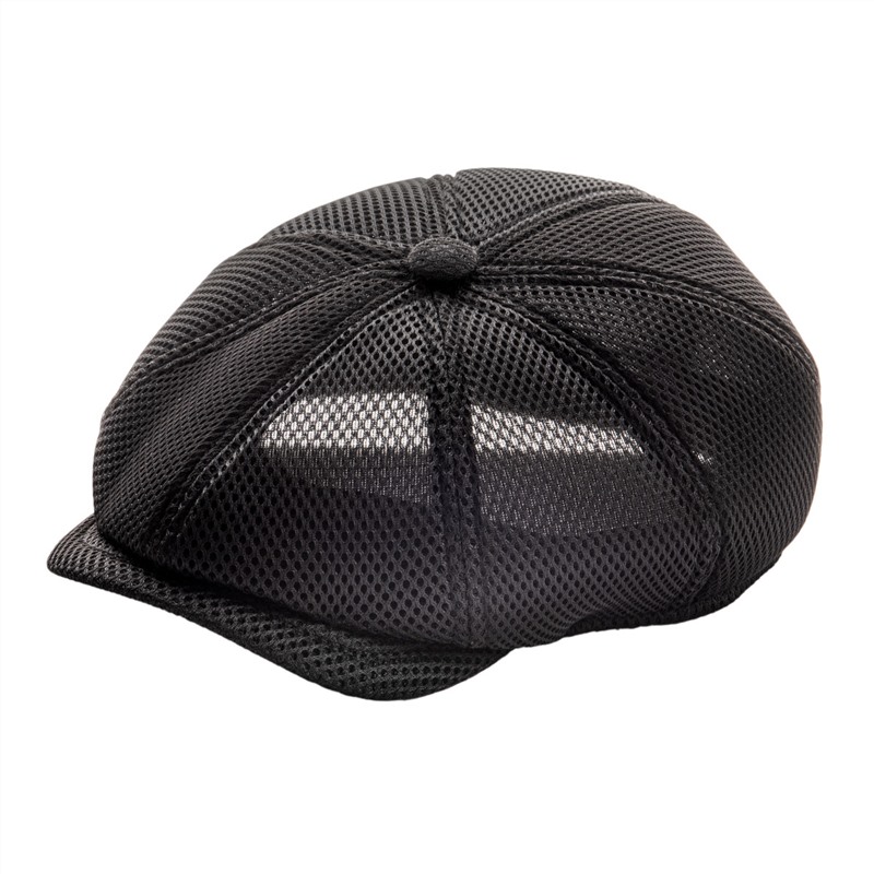 FEINION-casquette Newsboy respirante pour hommes et femmes, chapeaux Gatsby, chapeau de boulanger, Cabbies d'été en maille, 8 panneaux, Apple 076: Black / 63 cm