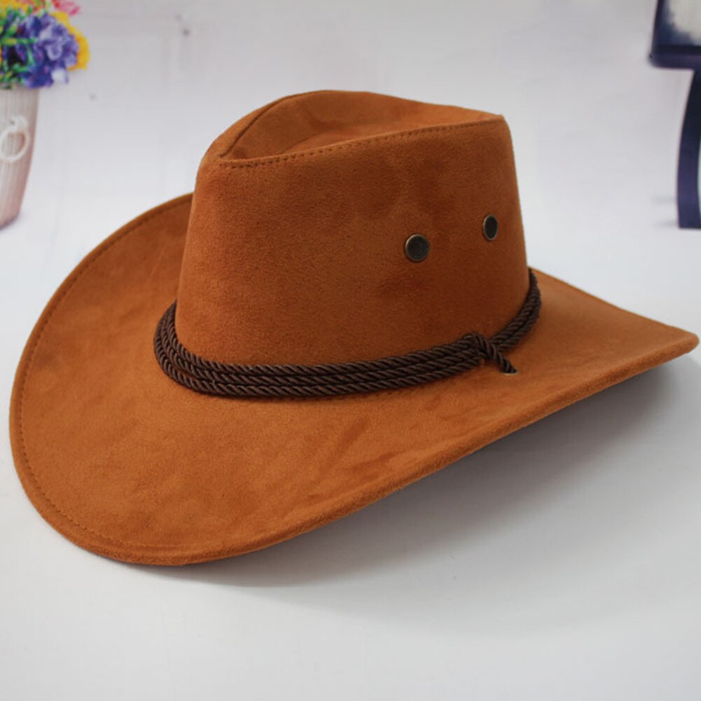 Sombrero de vaquero occidental plegable protector solar amplio borde Artificial de verano de cuero: Brown