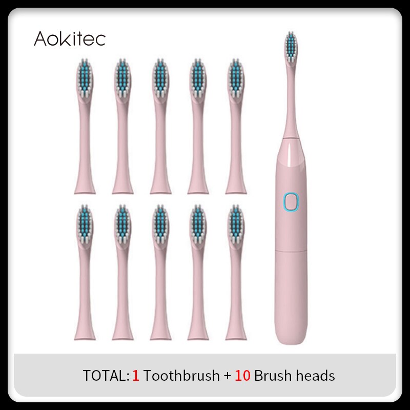 Aokitec Electric Sonic Toothbrush 50% OFF Replacement Heads Battery Automatic Waterproof Tooth Brush Deep Cleaning Oral Hygiene: Pink3