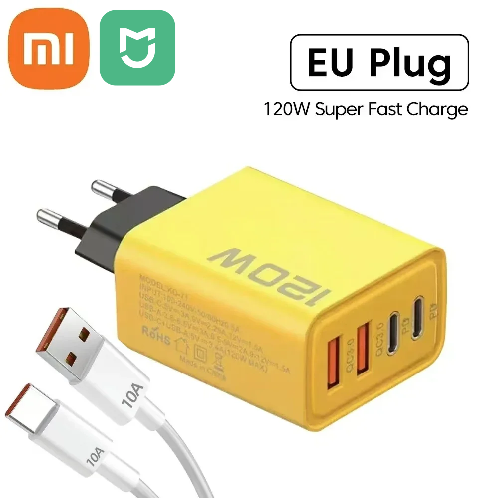Xiaomi 120w snellader type-c 10a kabel ultrasnel opladen 4 poorten usb-c pd hogesnelheidslader adapter voor xiaomi iphone 16 huawei