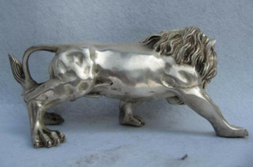 Estatua de la suerte de León, animal de plata y cobre, fengshui folclórico chino