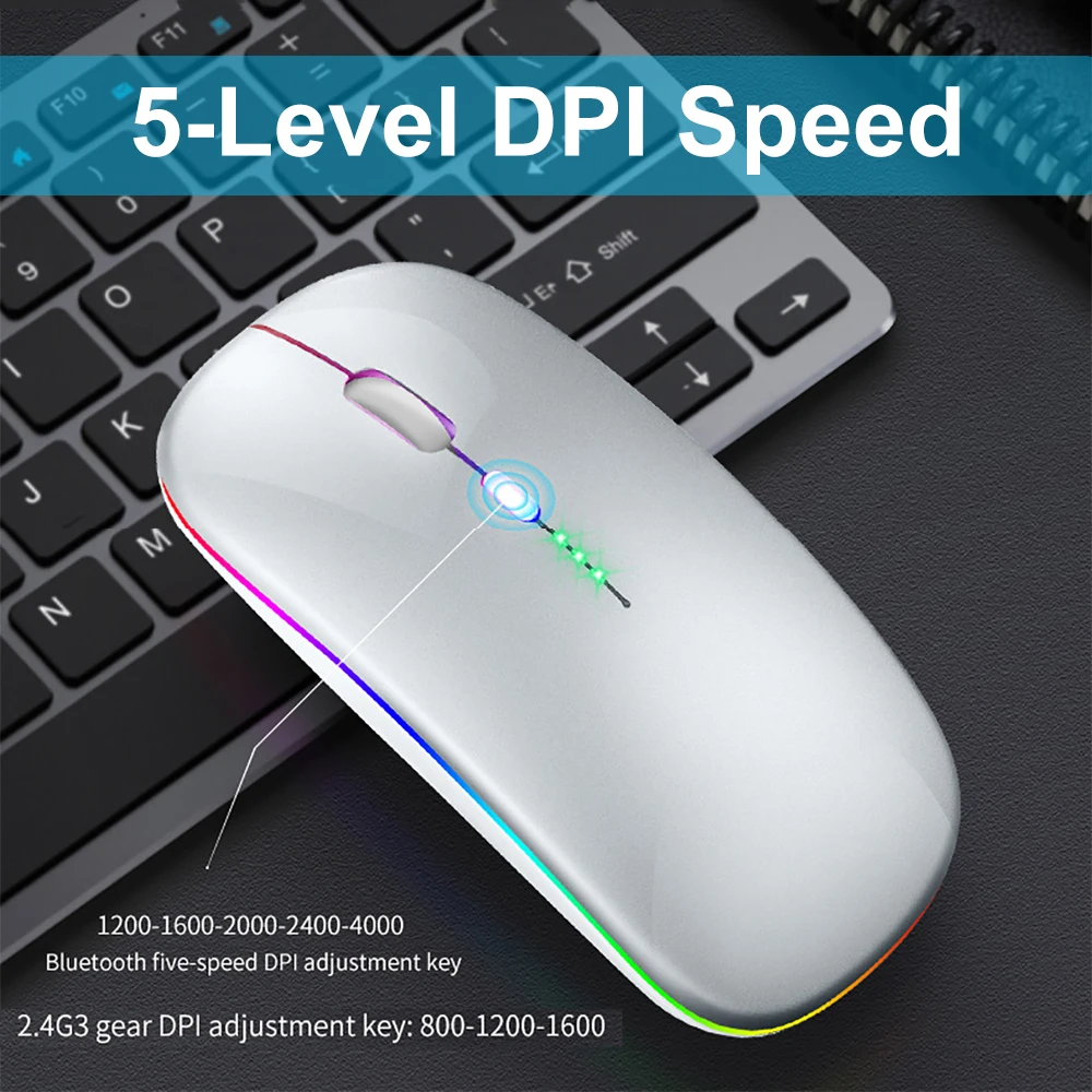 Bluetooth 5.1 Maus RGB 2,4G Drahtlose Maus Wiederaufladbare Maus Stille Maus USB Gaming Maus Mäuse 1600DPI für PC Laptop Tablet