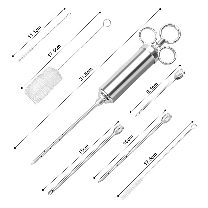 Stainless Steel BBQ Frying Spice Syringe 60Ml with 3 Needles,Kitchen Gadgets for BBQ Meat Beef Chicken Pastry with Jam