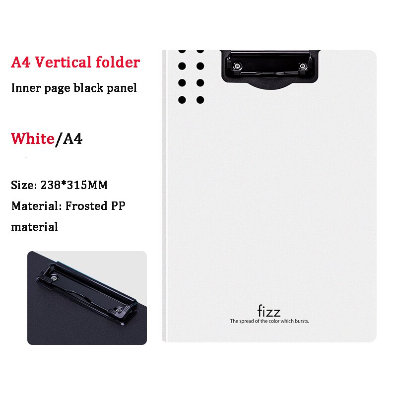 Fizz-carpeta A4 Horizontal, de 6 colores Carpeta de textura mate, almohadilla portátil, bandeja para bolígrafo, bolsillo para archivos de reuniones de oficina: Vertical White