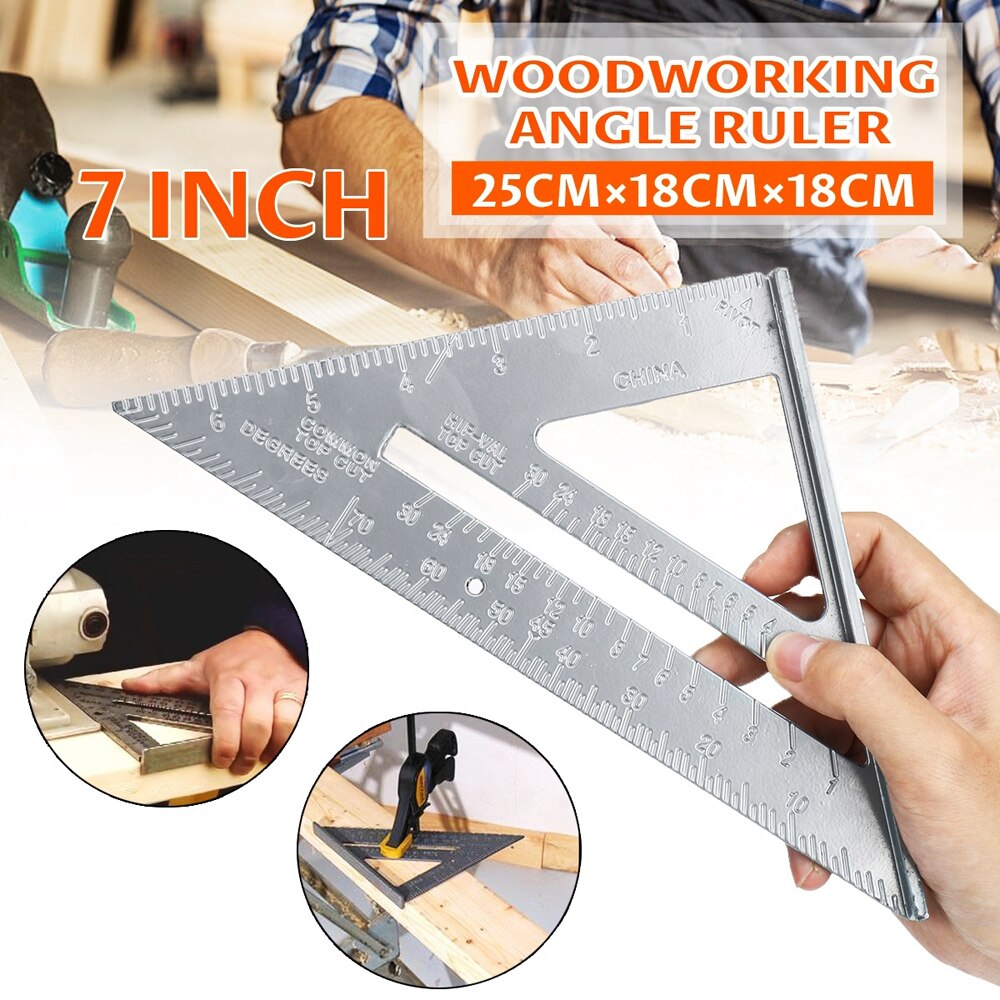 7inch Measurement Tool Square Ruler Aluminum Alloy Speed Protractor Miter For Carpenter Tri-square Line Scriber Saw Guide