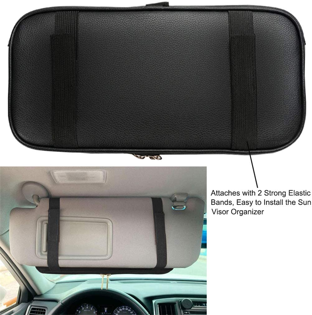 Car Sun Visor Organizer Auto Pocket Organizer Car Truck SUV Storage Pouch Glasses Bill Pen Card Holder Multi-Pocket Net Zipper