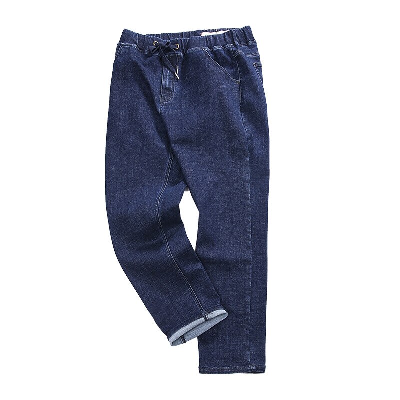 Plus size 44 46 48 svarta herrjeans helårsbyxor herr lös resår midjeelasticitet raka jeansbyxor stretchjeans: Blå / 44