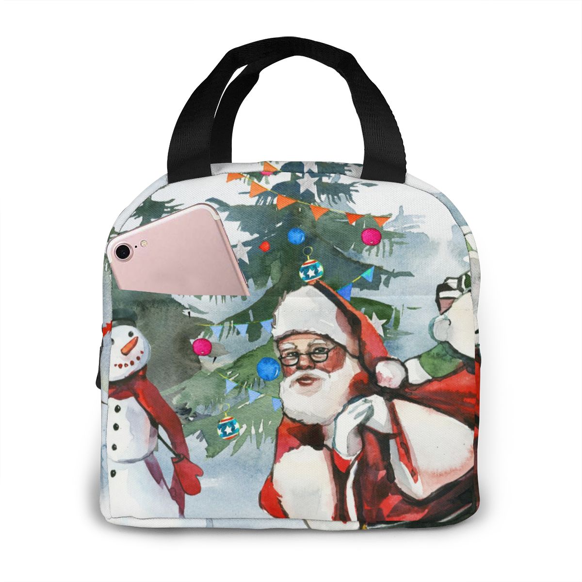 Abstracte kerstverlichting lunchbox tas geïsoleerde thermische lunch picknick lunchtas voor vrouwen kinderen mannen koeltas: Zwart 7