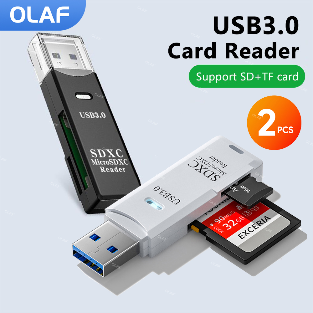 Lecteur de carte mémoire Micro SD TF 2 en 1 USB 3.0, adaptateur de lecteur flash pour PC, accessoires pour ordinateur portable, 2 pièces