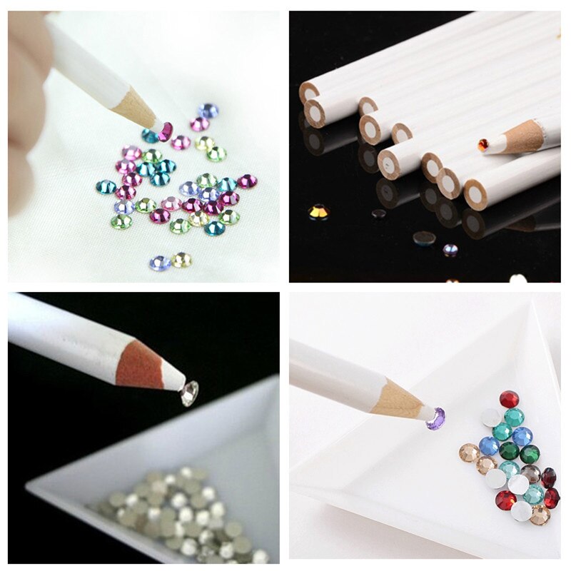 Bittb 3 Pcs Wit Puntjes Pen Nail Art Rhinestone Gems Glitters Diamond Pick Up Potlood Manicure Nail Decoratie Picker Gereedschap