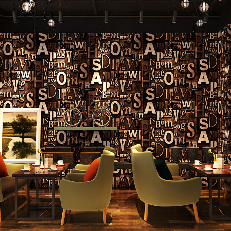 10 M Retro Mode 3d Pvc Engels Brief Alfabet Stereo Persoonlijkheid Behang Woonkamer Bar Cafe Studio Achtergrond Muur Papier