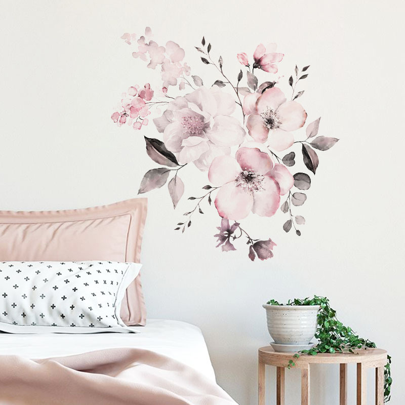 Water color pink flowers wall stickers bedroom liv... – Grandado