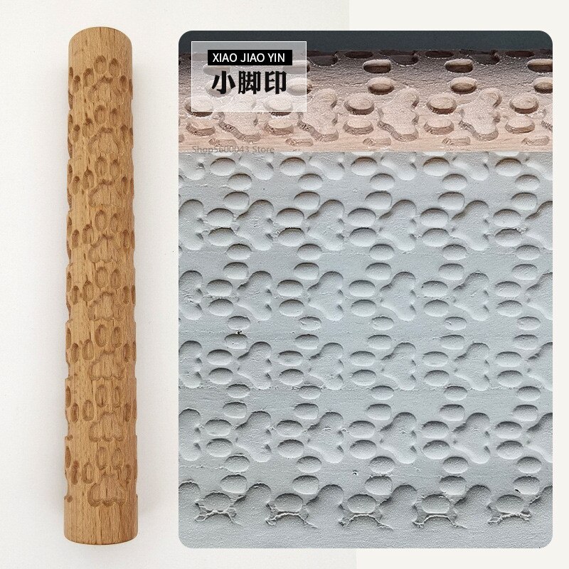 Pottery Art Wood Texture Roll Relief Tree Stone Flower Pattern Embossed Rod Mud Roll DIY Ceramic Sculpture Modeling Clay Tools: Small footprints
