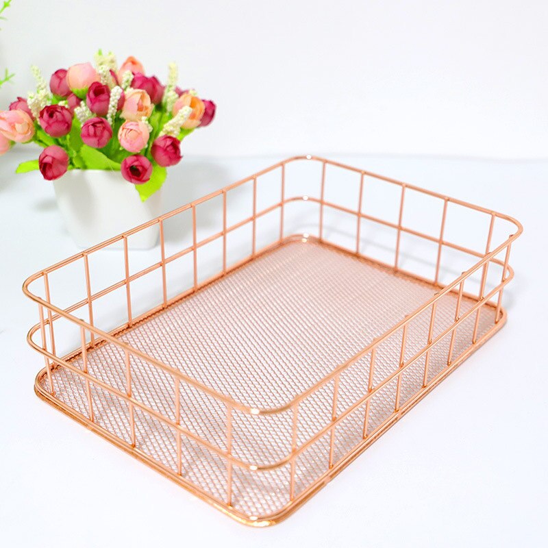 Nordic Gold Metal Iron Makeup Pen Storage Basket Office Desktop Sundries Makeup Brushes Holder Table Cosmetics Organizer Rack