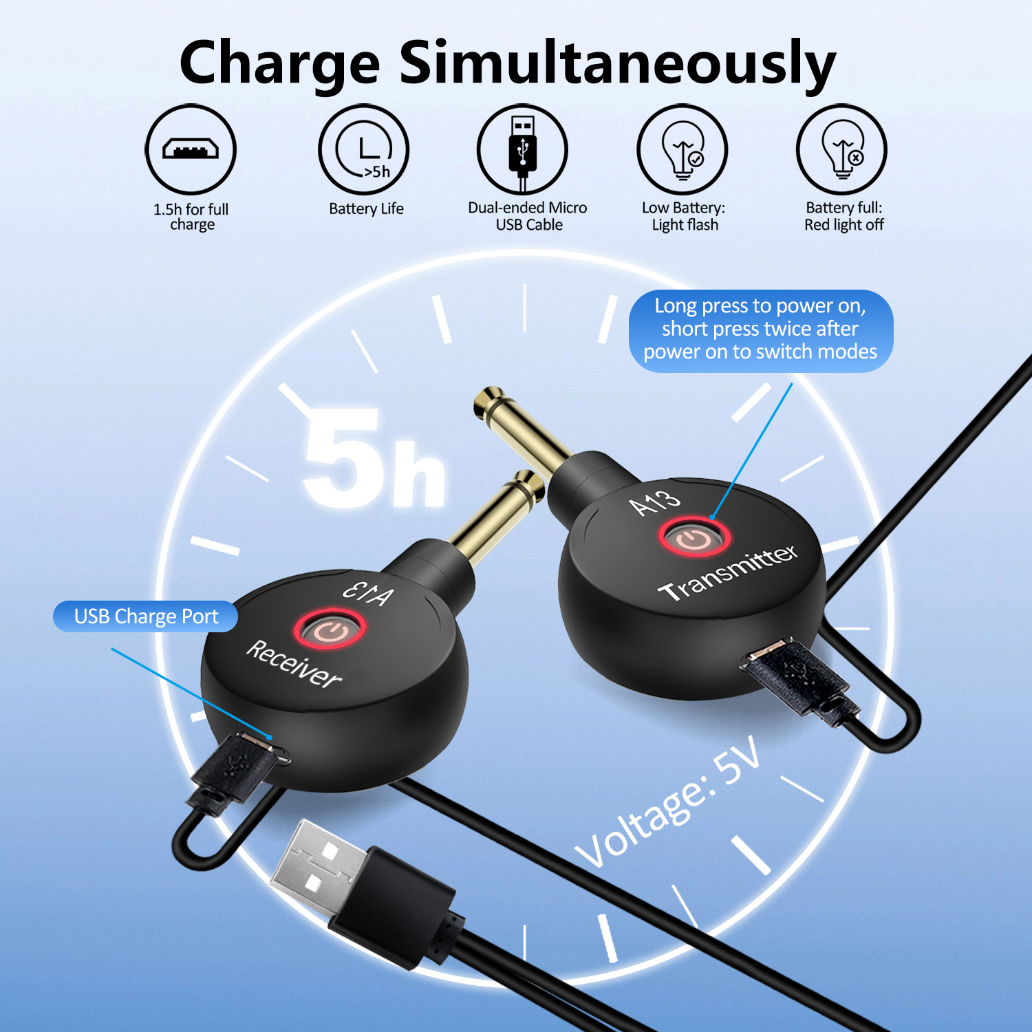 Ricevitore trasmettitore per chitarra wireless audio ricaricabile mini sistema per chitarra wireless da 2,4 GHz per strumenti elettrici per chitarra basso