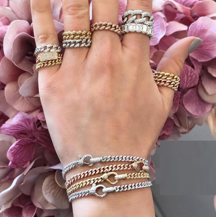 Novo design fino cz cubana link chain pavimentado zircônia cúbica lagosta fecho iced para fora bling pulseira cubana para mulher