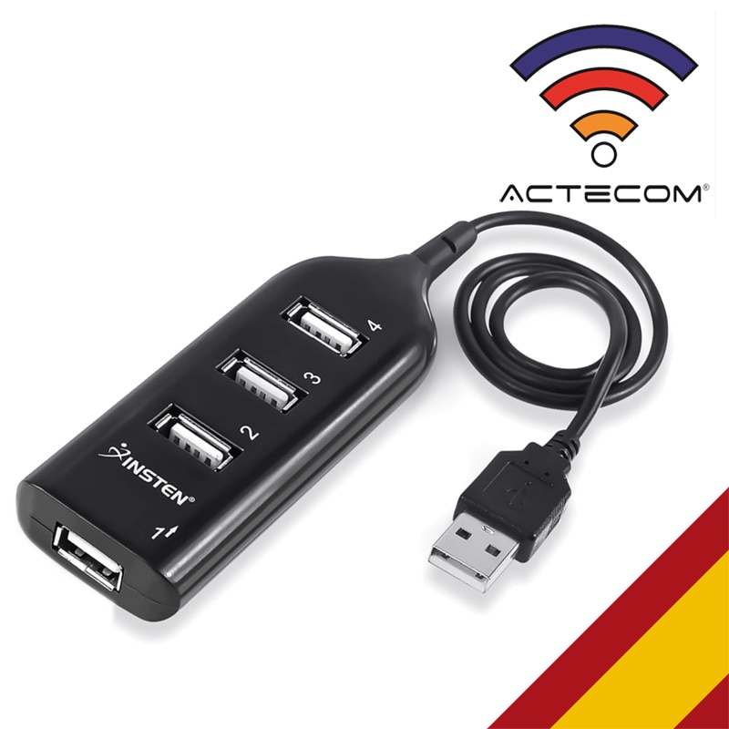 ACTECOM Adaptador multipuerto HUB de 4 puertos usb 2,0 duplicador ladrón NEGRO