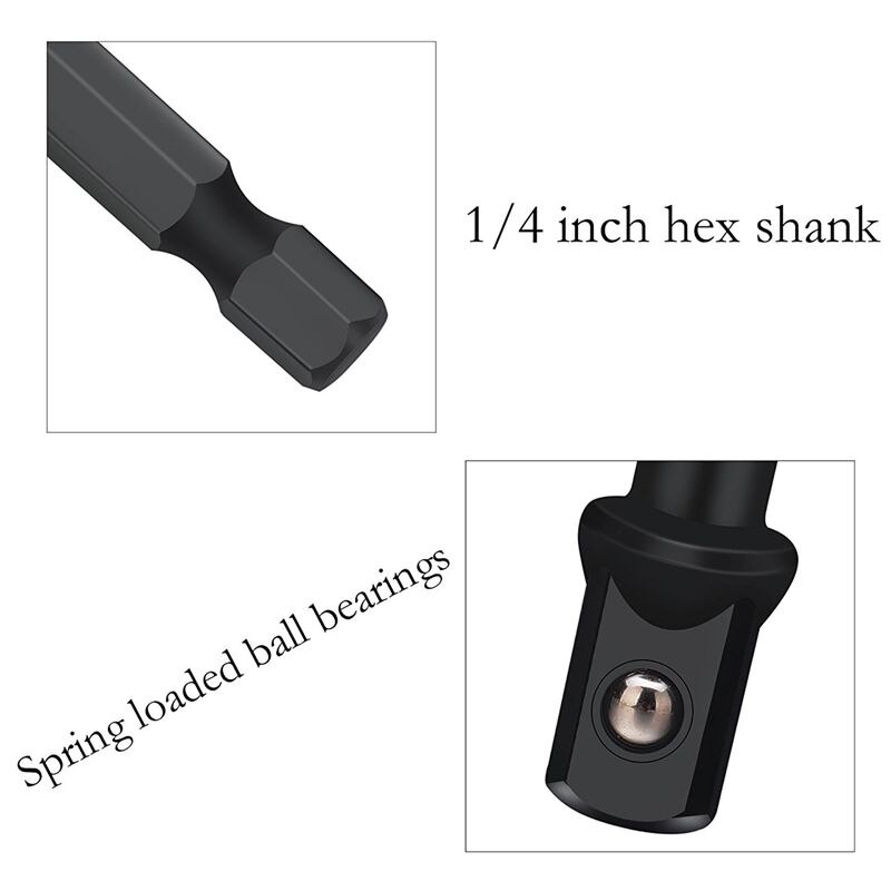 Drill Socket Adapter for Impact Driver with Hex Shank to Square Socket Drill Bits Bar Extension set 8 Pieces