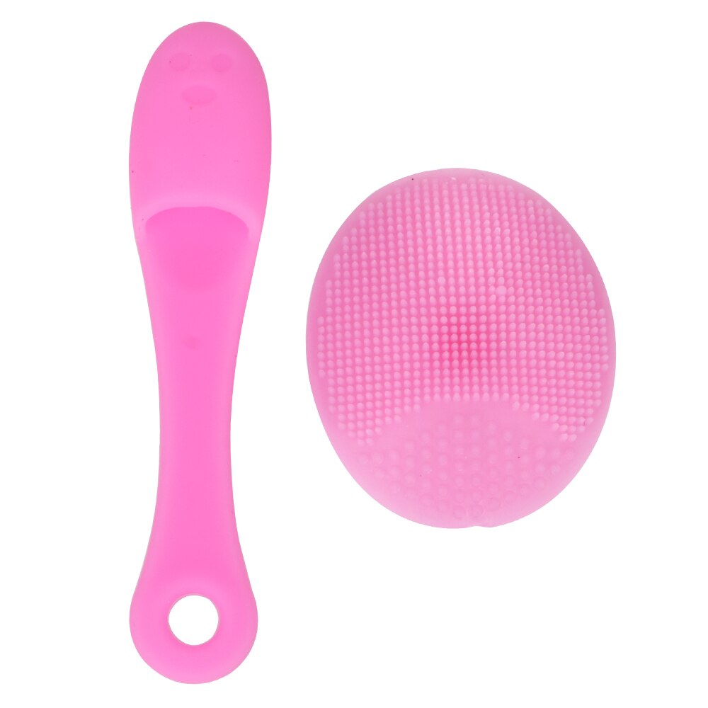 2 piece/set Facial Exfoliating Brush Soft Silicone Skin SPA Scrub Cleanser Tool Face Cleaning Pad: Light rose red