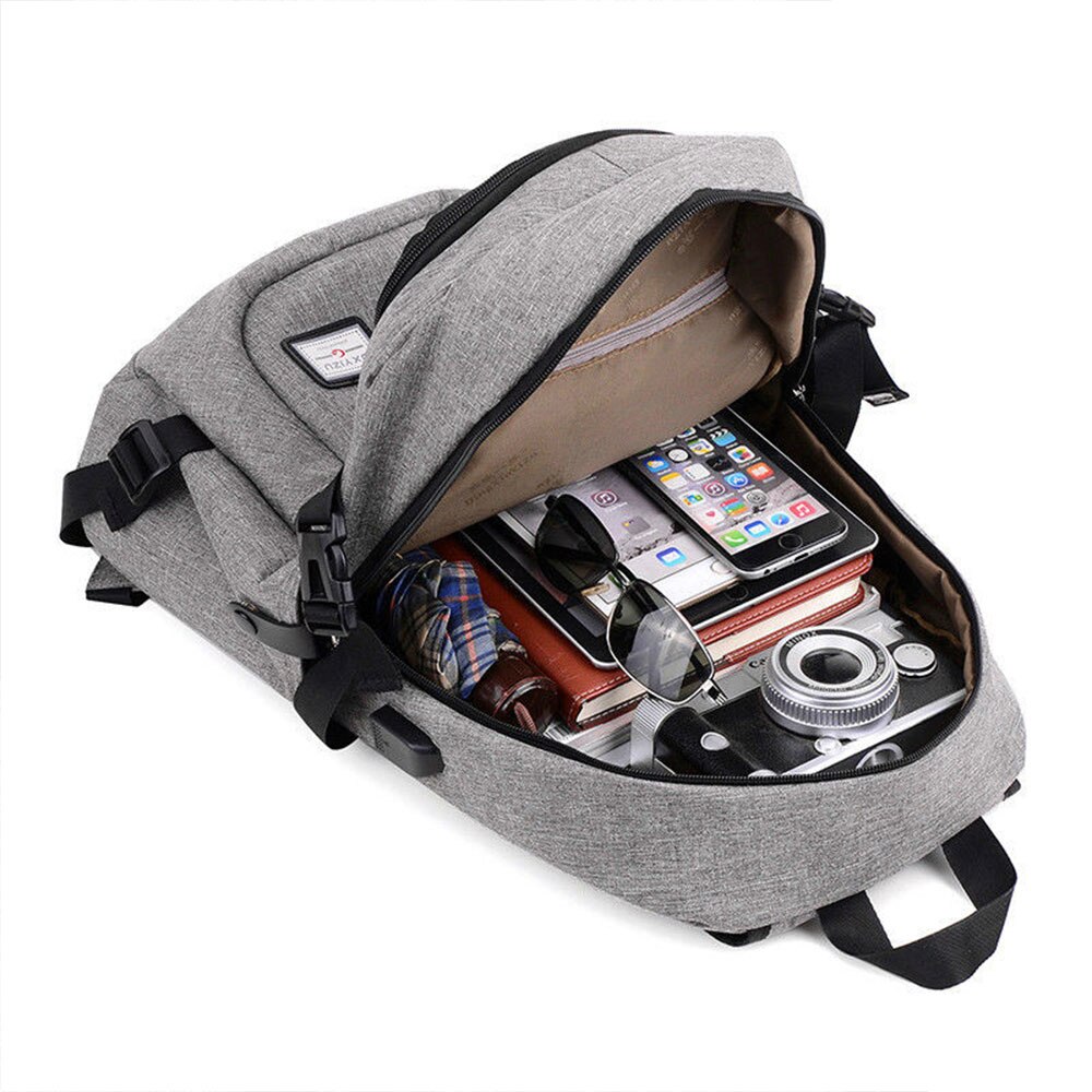 Travel Bag Backpack Bag (USB Charge Interface) Polyester Solid Laptop Backpack High Capacity Grey