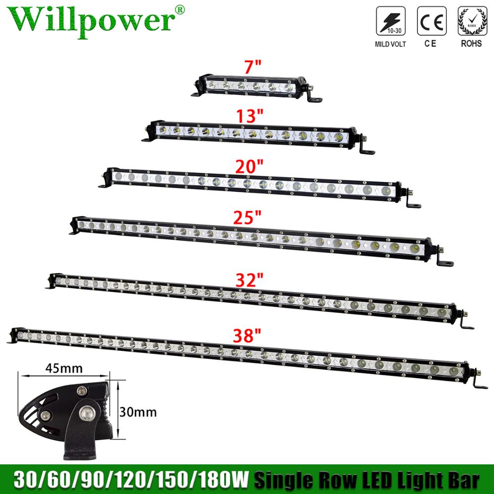 Offroad 4X4 Car Hood Bullbar 7" 13" 20" 25" 30" 38" Slim LED Light Bar Pickup UTV SUV Bumper Flood Fog Spotlights Driving Lamp