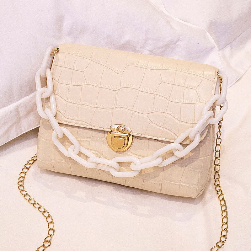 Lässige kleine schultertaschen mit alligatormuster für damen, große ketten, Bote-Tasche, handtasche, crossbody-handtasche, süßes täschchen: Beige