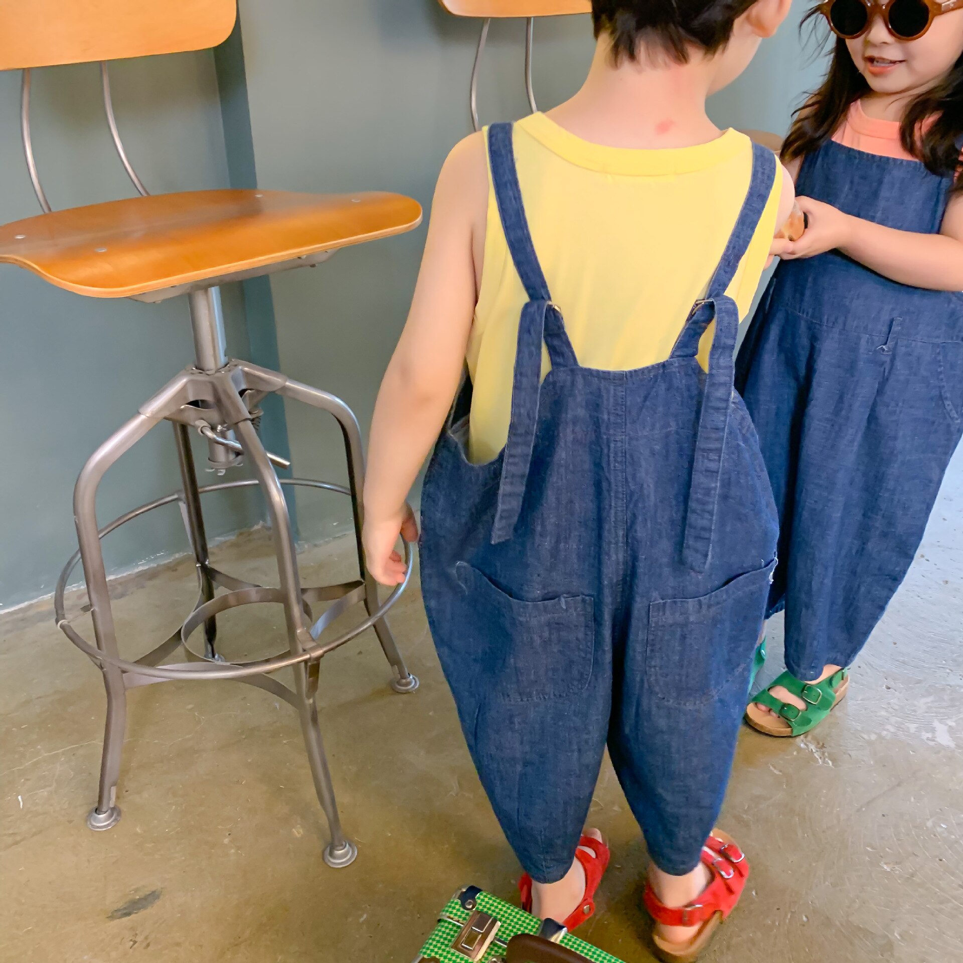 Korean style boys girls oversized thin denim overalls children casual loose suspender trousers