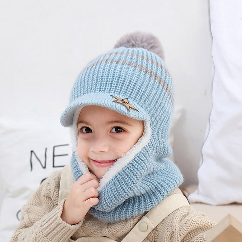 Children Winter Knit Hats Ribbed Beanie Hat Kids Cap Scarf Set Neck Warmer with Thick Fleece Lined Winter Girl Boys Ring Scarves: 02