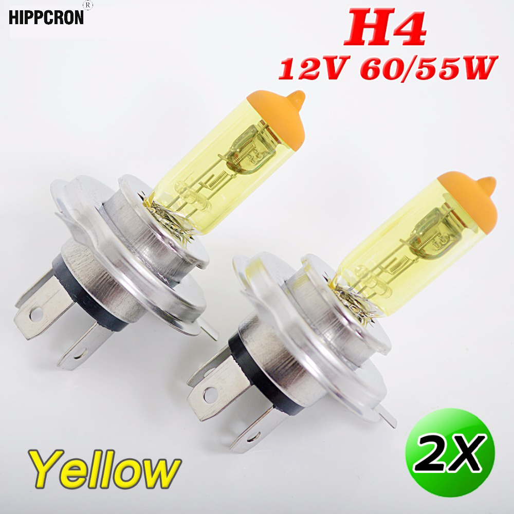 Hippcron H4 Halogeenlamp 12V 60/55W Geel Glas 3000K Rvs Base Auto Fog lamp 2 Stuks