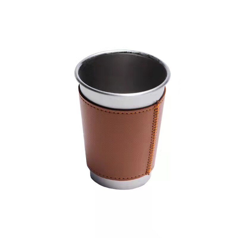 4 Stks/partij 10-16Oz Outdoor Camping Servies Reizen Cups Set Rvs Leather Case Drinken Glazen Beer Cup koud Drankje Cup