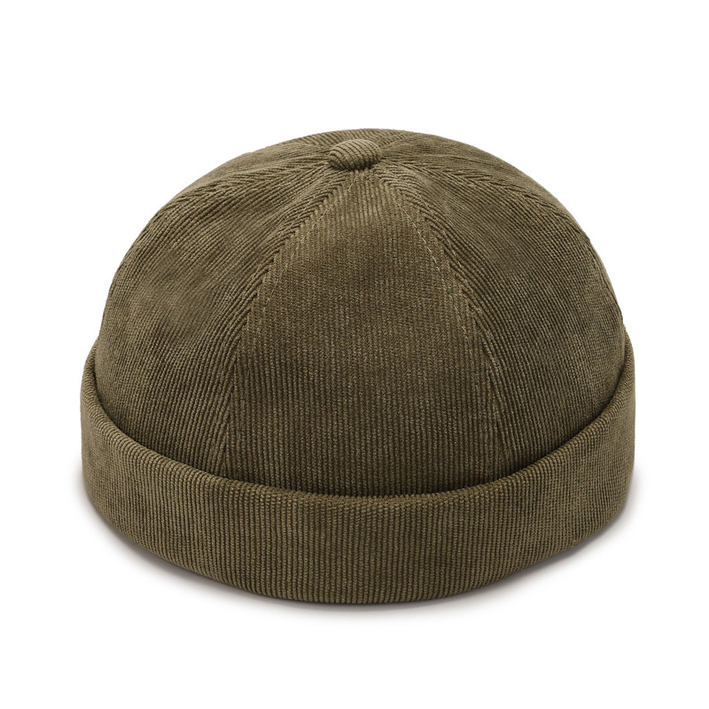 Gorro Vintage sin ala para hombre y mujer, gorro de calle de algodón Retro, gorra Docker ajustable, gorra de marinero literaria, gorro de Hip Hop de Color sólido: Verde militar