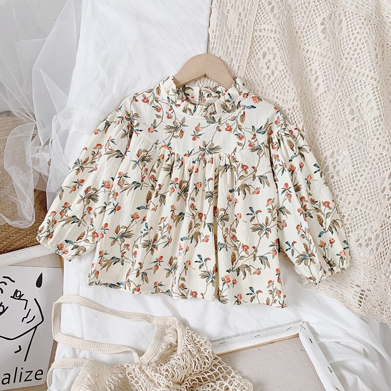 Camisas de otoño para niñas, camisa de manga larga con Flores rotas, prendas de cuello redondo para niños, camisas de de algodón, camisetas para niños pequeños