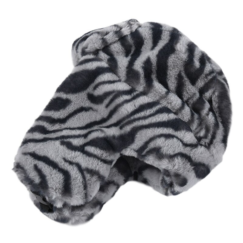 Sombrero de piel rusa para hombre y mujer, gorros de bombardero en blanco y negro, gorros con orejeras, gorros gruesos y cálidos de punto para exteriores, Invierno: Gray