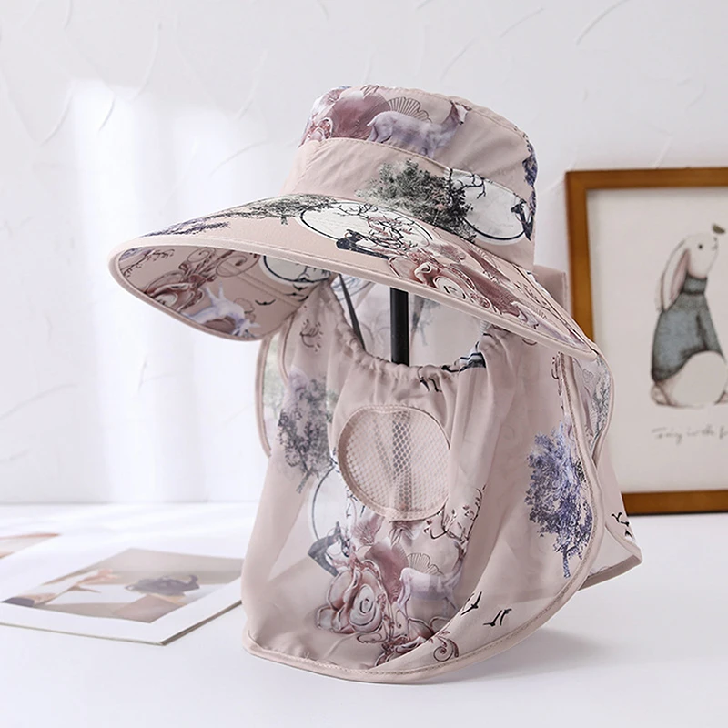 Outdoor Sun Bucket Hat for Women Girls Fishing Hat Wide Brim Bucket Hat with Neck Cover Protection Safari Cap beach hat