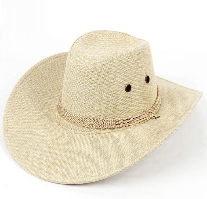 Chapeau de Cowboy occidental pour hommes, chapeau d'été, pare-soleil, casquette de pêche, Protection solaire, Anti-ultraviolet, respirant, escalade en plein air, H7268: Beige