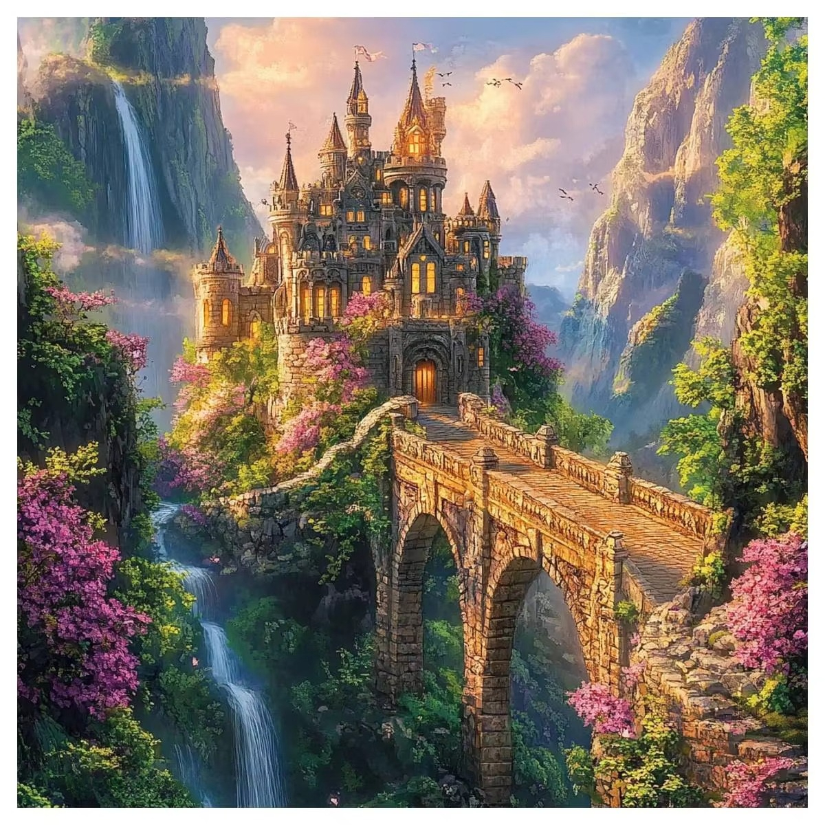 The waterfall house bridge puzzle, 500/1024 pieces – a challenging family game for playrooms, bedrooms, home decoration, and as: White