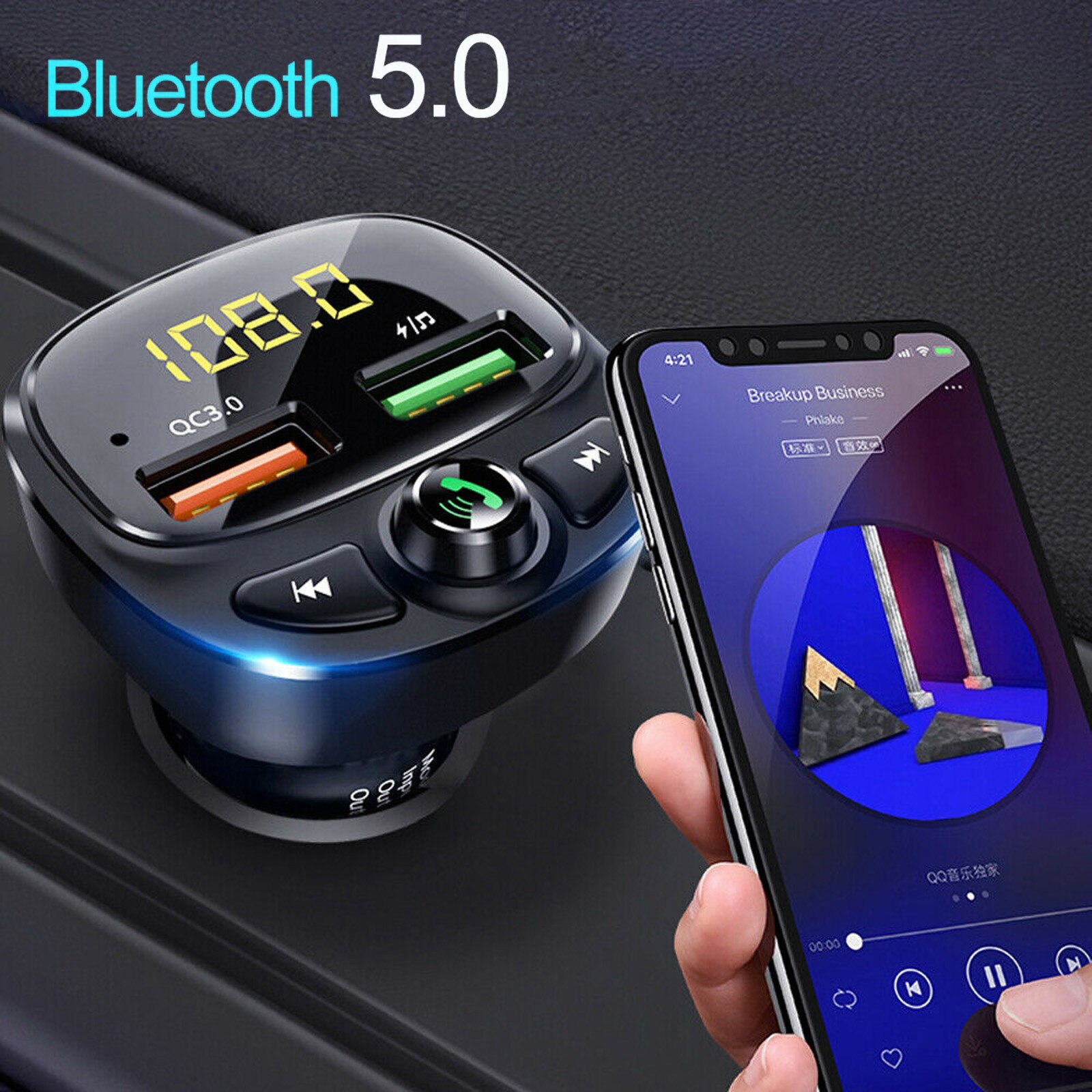 Bluetooth 5.0 Wireless FM Transmitters Handsfree Car FM Transmitter Car Accessories Car MP3 Player Dual USB Charger