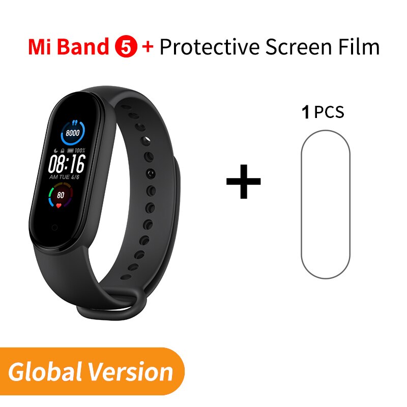 Xiaomi banda 5 versão global pulseira inteligente tela de toque miband 5 pulseira esporte rastreador de fitness monitor de freqüência cardíaca: Add 1pcs Screen Film